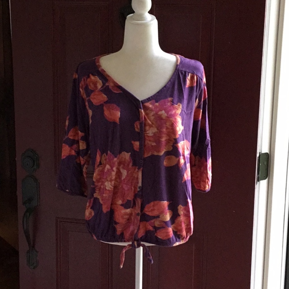 Sonoma XLP Blouson Top‎ Floral Boho Hippie Purple Elastic Waist